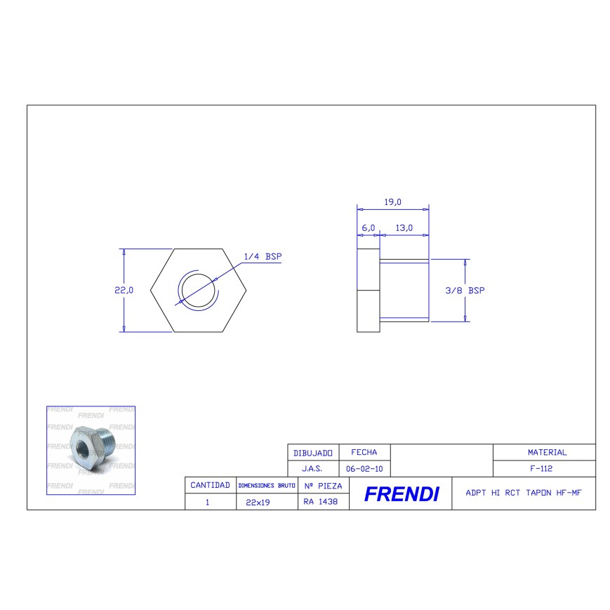 ADPT HI RCT TAPON HF-MF RDC 1/8 - 3/8 BSP