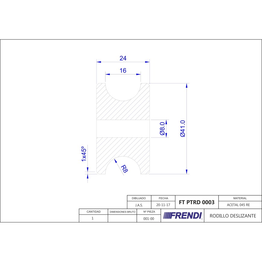 RODILLO DESLIZAMIENTO D041xD008x024xR08.0 ACT