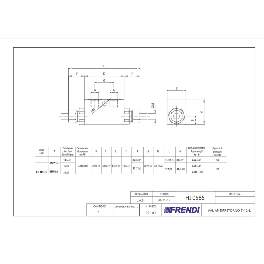 VAL HI ANTIRRETORNO PILOT DOBLE 3/8 BSP T-12-L