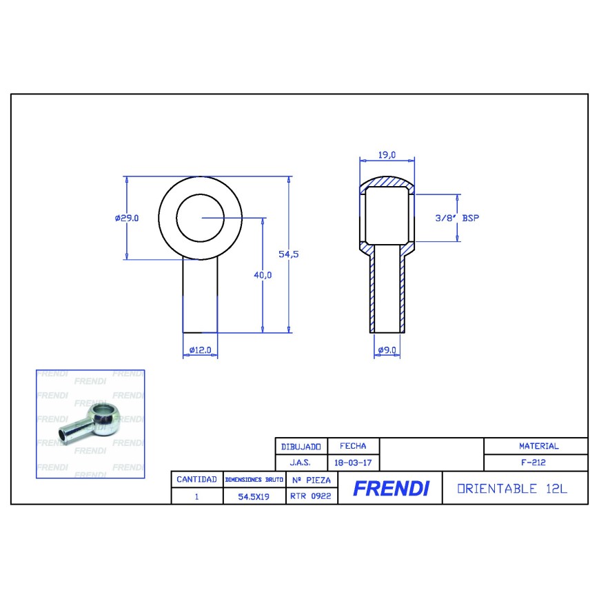 ADPT ESFERICO 3/8 BSP T-12-L 0040 MM