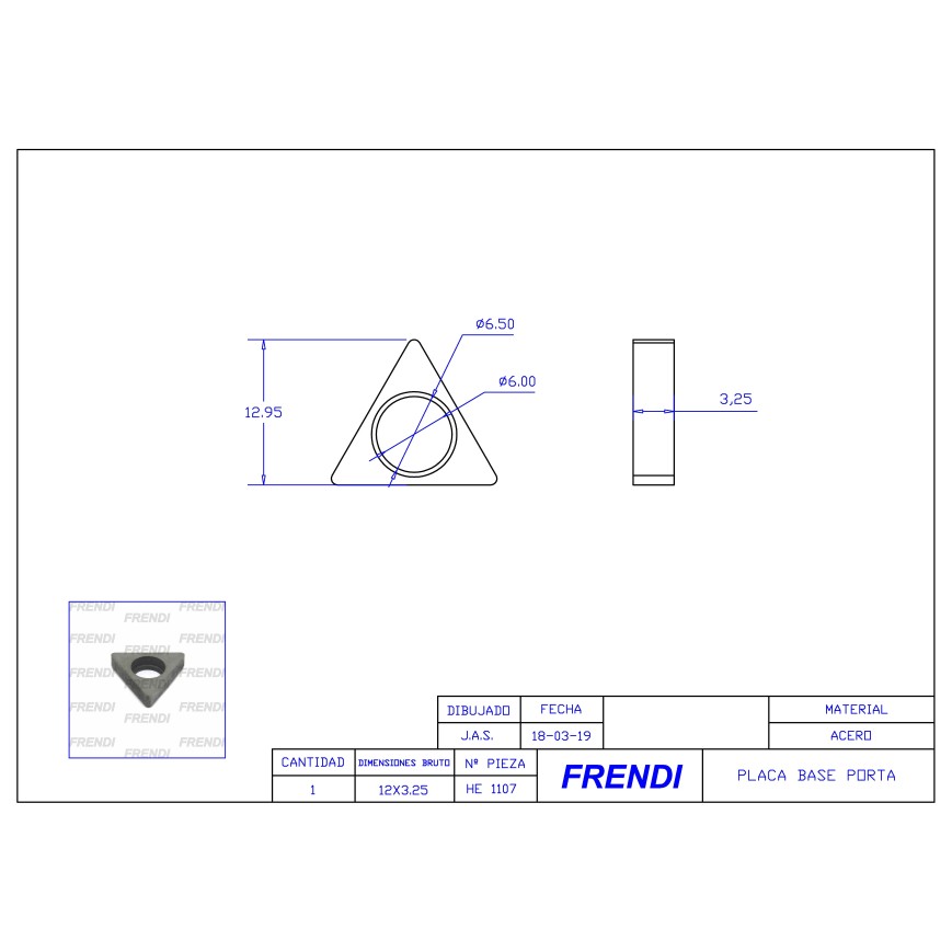 PLACA BASE PORTA MT-16 d6.0XD6.5XE3.25 SFT