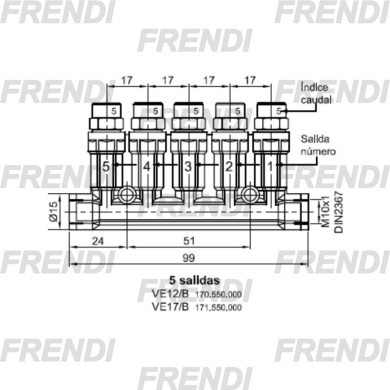 DISTRIBUIDOR GRASA 5 VIAS M10X100 M08X100