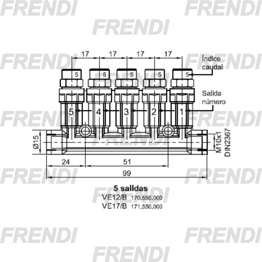 DISTRIBUIDOR GRASA 5 VIAS M10X100 M08X100