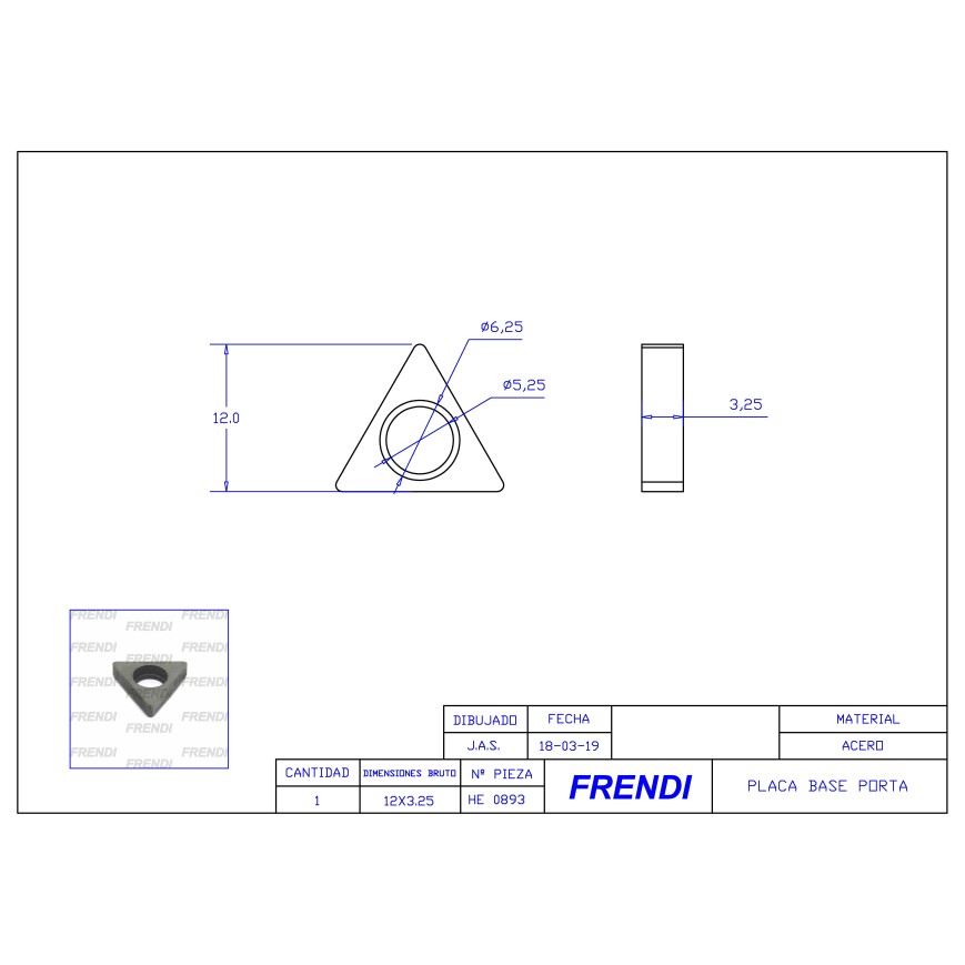 PLACA BASE PORTA MT-16 d6.0XD6.5XE3.25 SFT